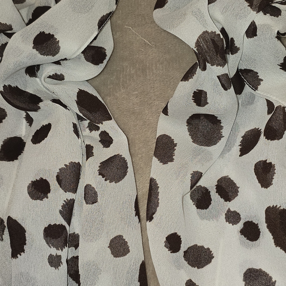 White Scarf with Brown Cow/Polka Dot Print - Picture 2 of 2